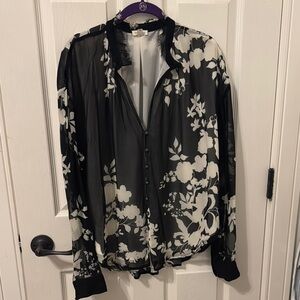 Anthropologie Pilcro Black and White Floral Blouse